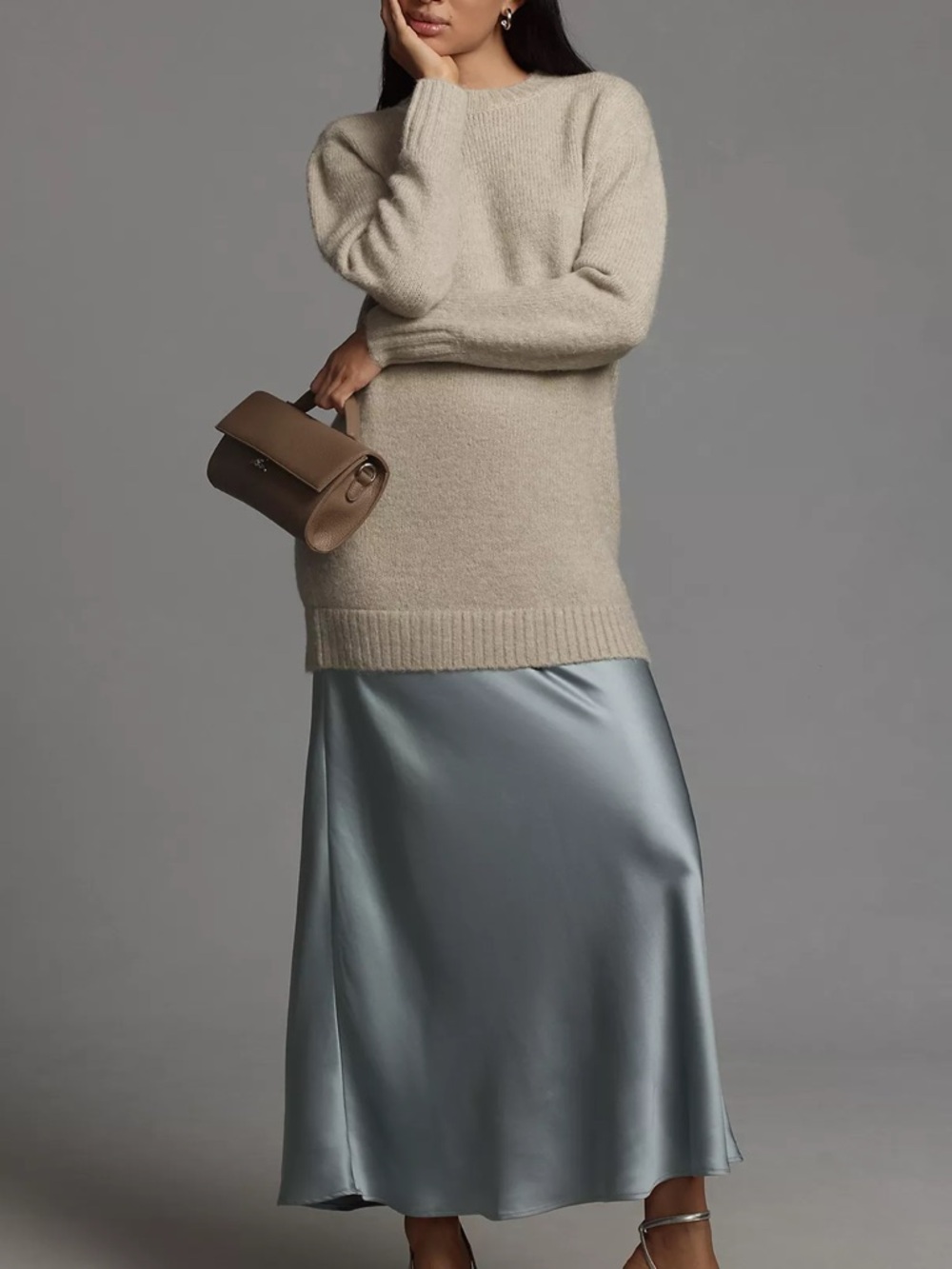 By Anthropologie Long-Sleeve Twofer Sweater Slip Midi Dress